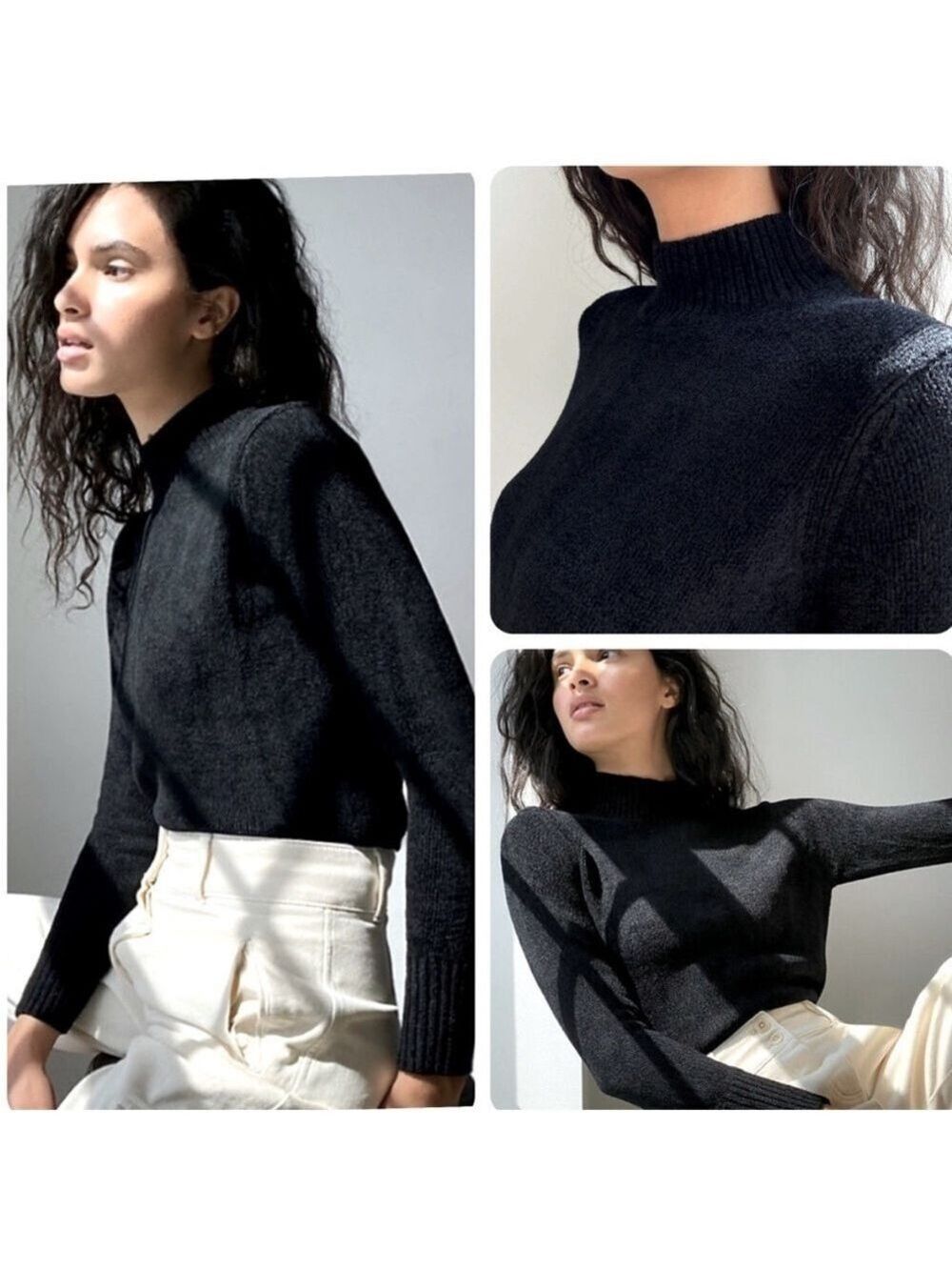 Wilfred Aritzia Corteta Chenille Sweater Black Top Mock Neck Size XS